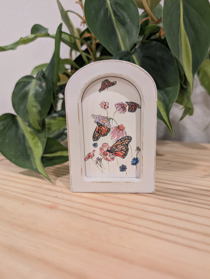 Mini Butterflies and Flowers Print - Wood Arch Frame - Lora Cavallin Art