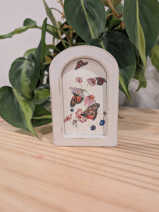 Mini Butterflies and Flowers Print - Wood Arch Frame - Lora Cavallin Art