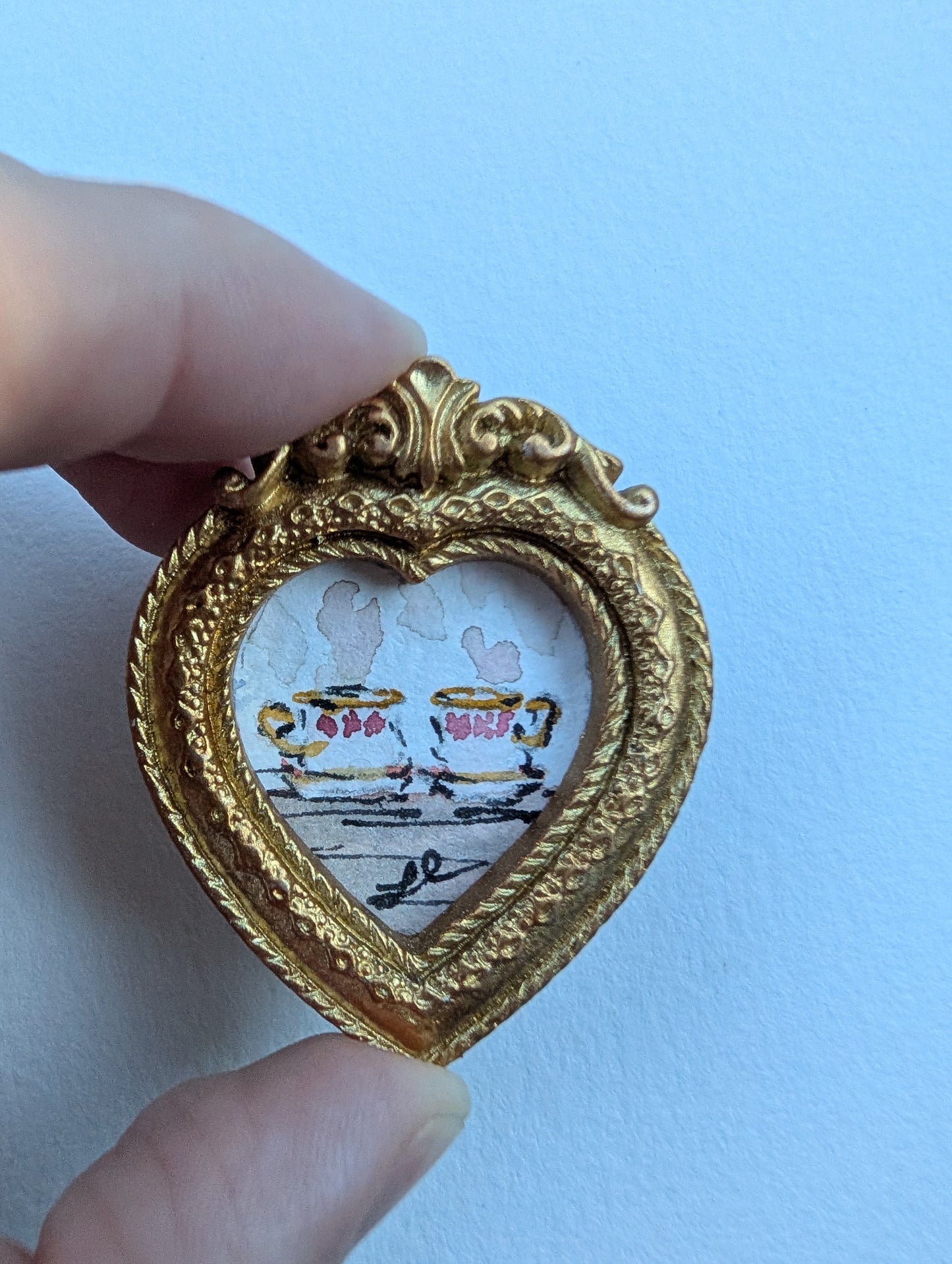 Mini Teacup Painting - Original Watercolor Art by Lora Cavallin