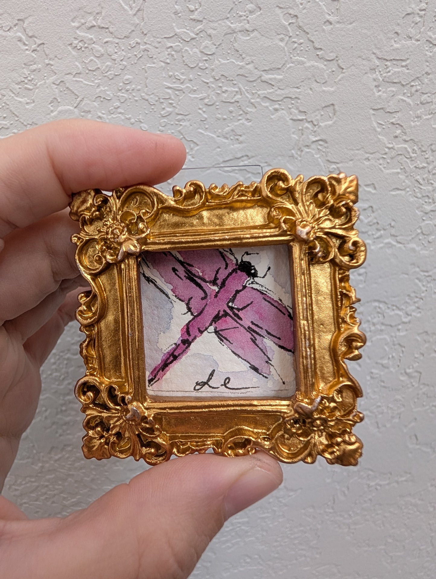 Mini Dragonfly Painting - Original Watercolor Art by Lora Cavallin