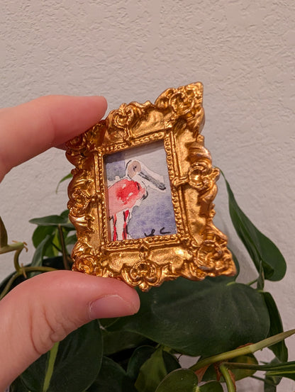 Mini Spoonbill Painting - Original Watercolor Art by Lora Cavallin