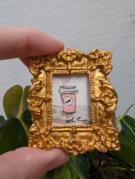 Mini Pink Coffee Cup Painting - Original Watercolor Art by Lora Cavallin