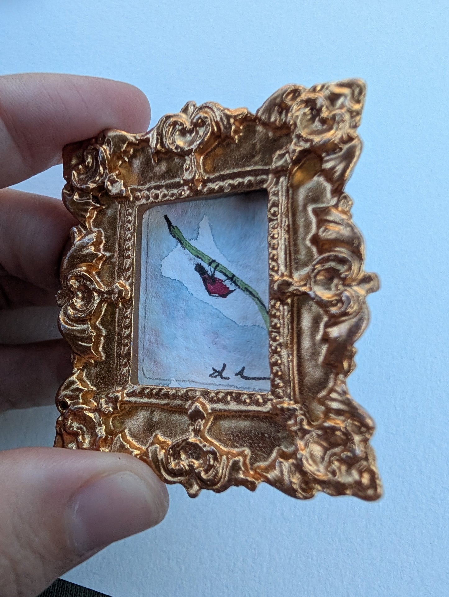 Mini Ladybug Painting - Original Watercolor Art by Lora Cavallin