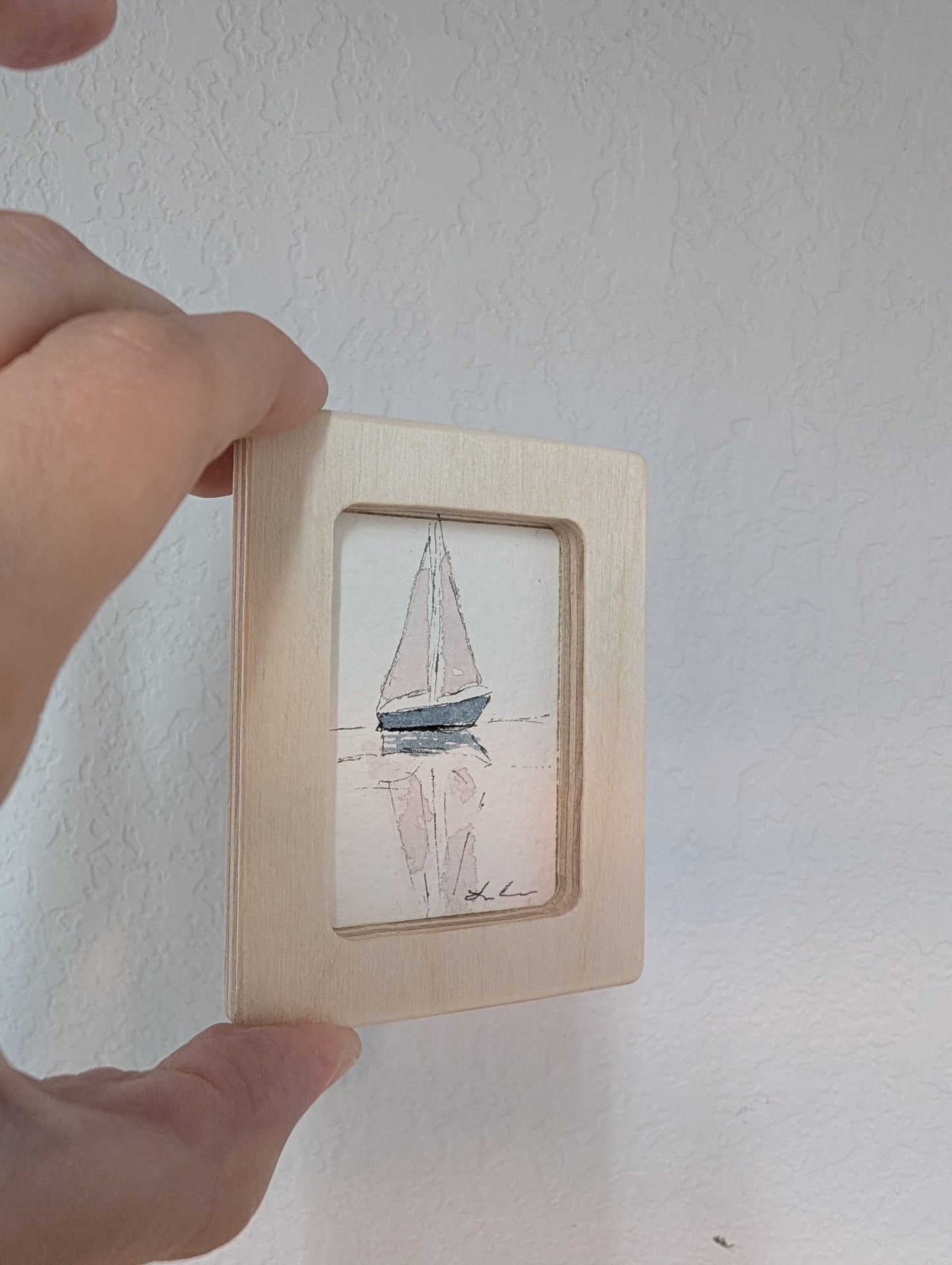Mini Sailboat Painting - Original Watercolor Art by Lora Cavallin
