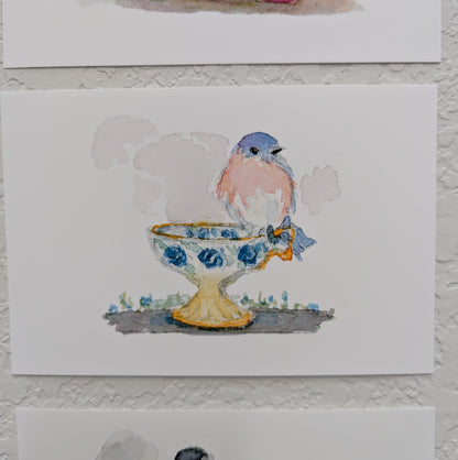 Six Bird and Teacup Art Prints