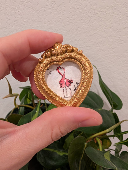 Mini Flamingos in Love Painting - Original Watercolor Art by Lora Cavallin