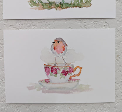 Six Bird and Teacup Art Prints