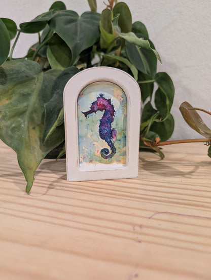 Mini Seahorse Art Print - Wood Arch Frame - Lora Cavallin Art