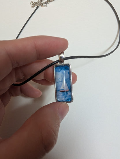 Sailboat at Night Pendant Necklace - Lora Cavallin Art