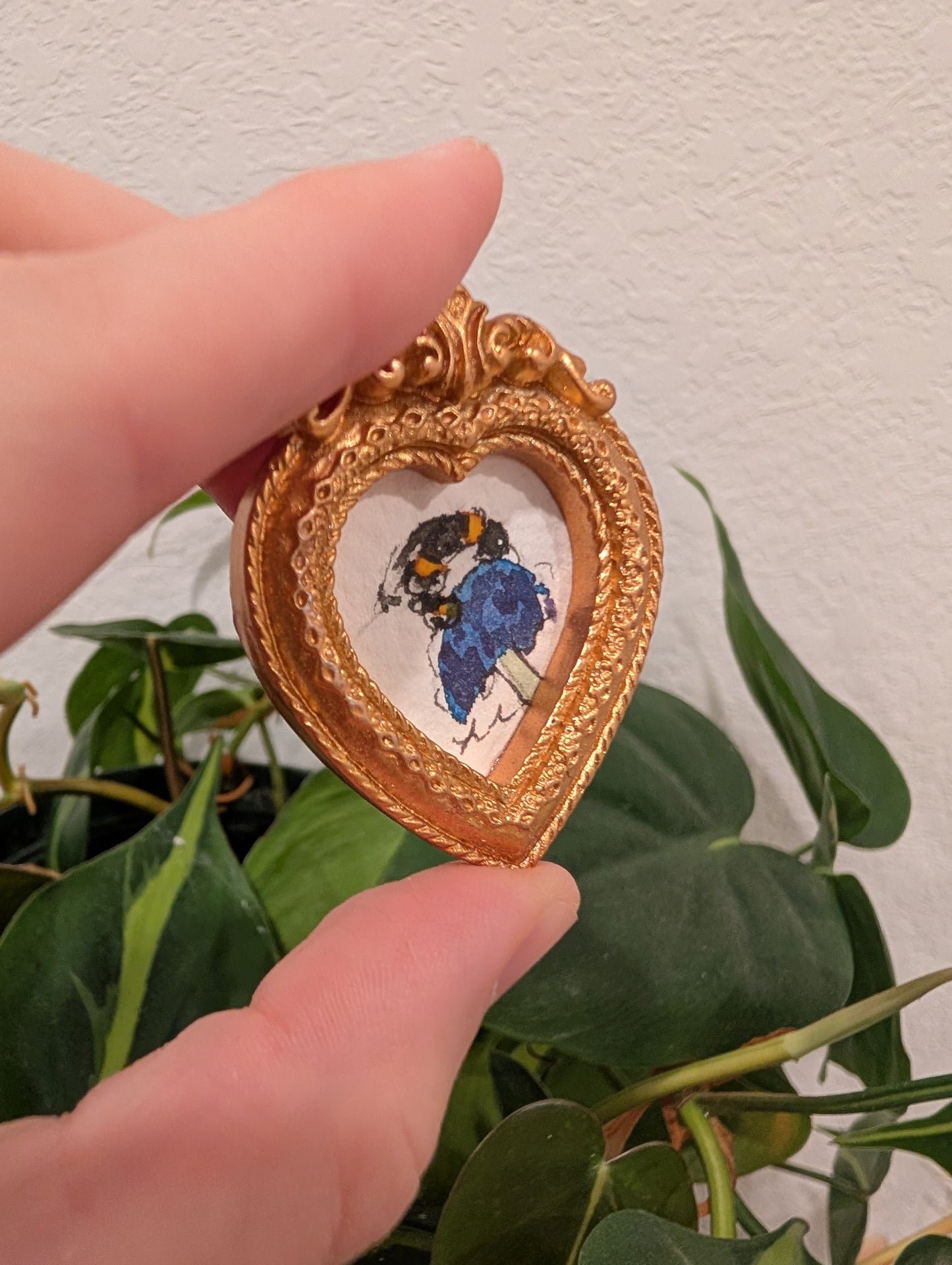 Mini Bee on Flower Painting - Original Watercolor Art by Lora Cavallin