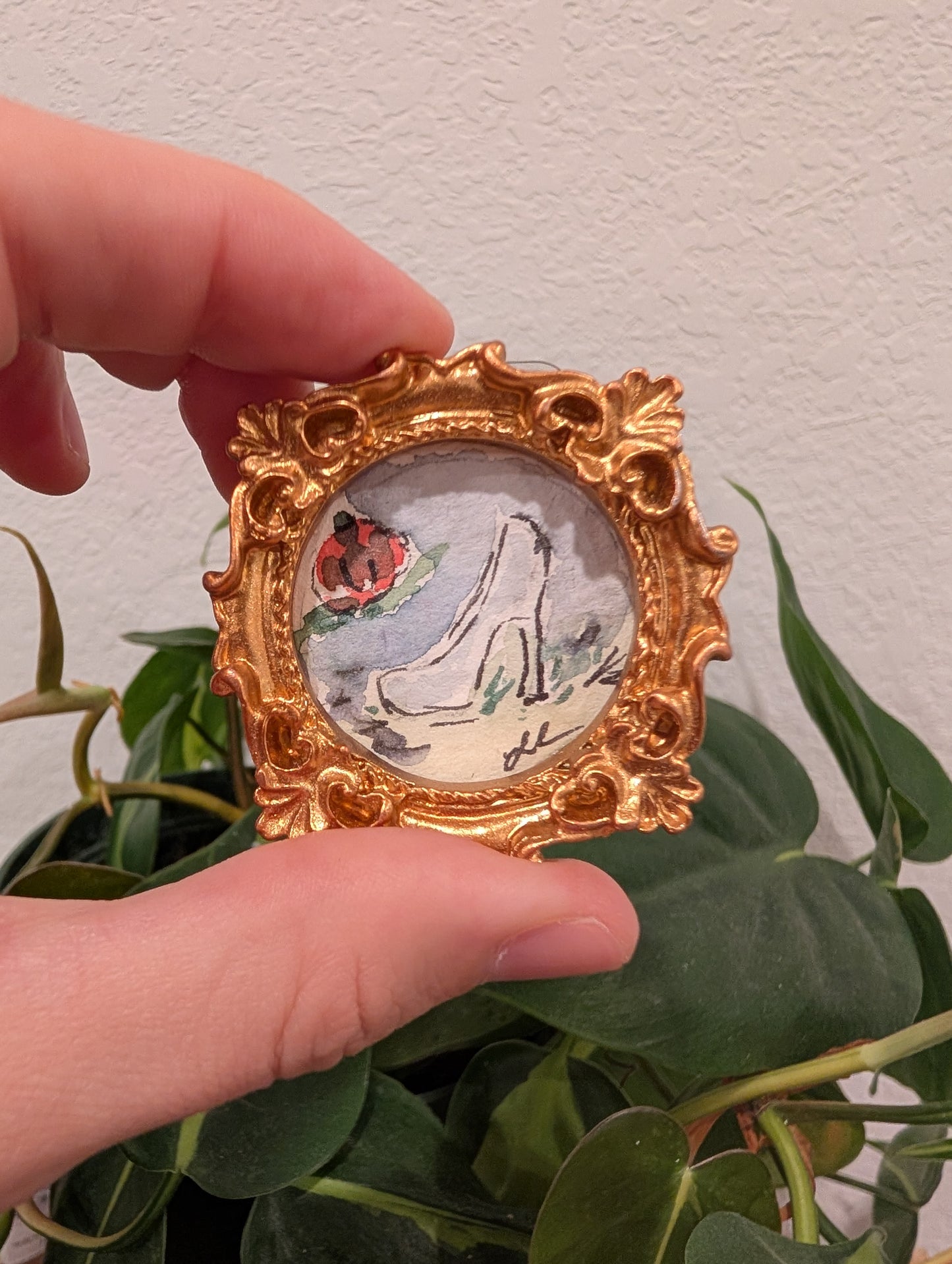 Mini Cinderella Shoe Painting - Original Watercolor Art by Lora Cavallin