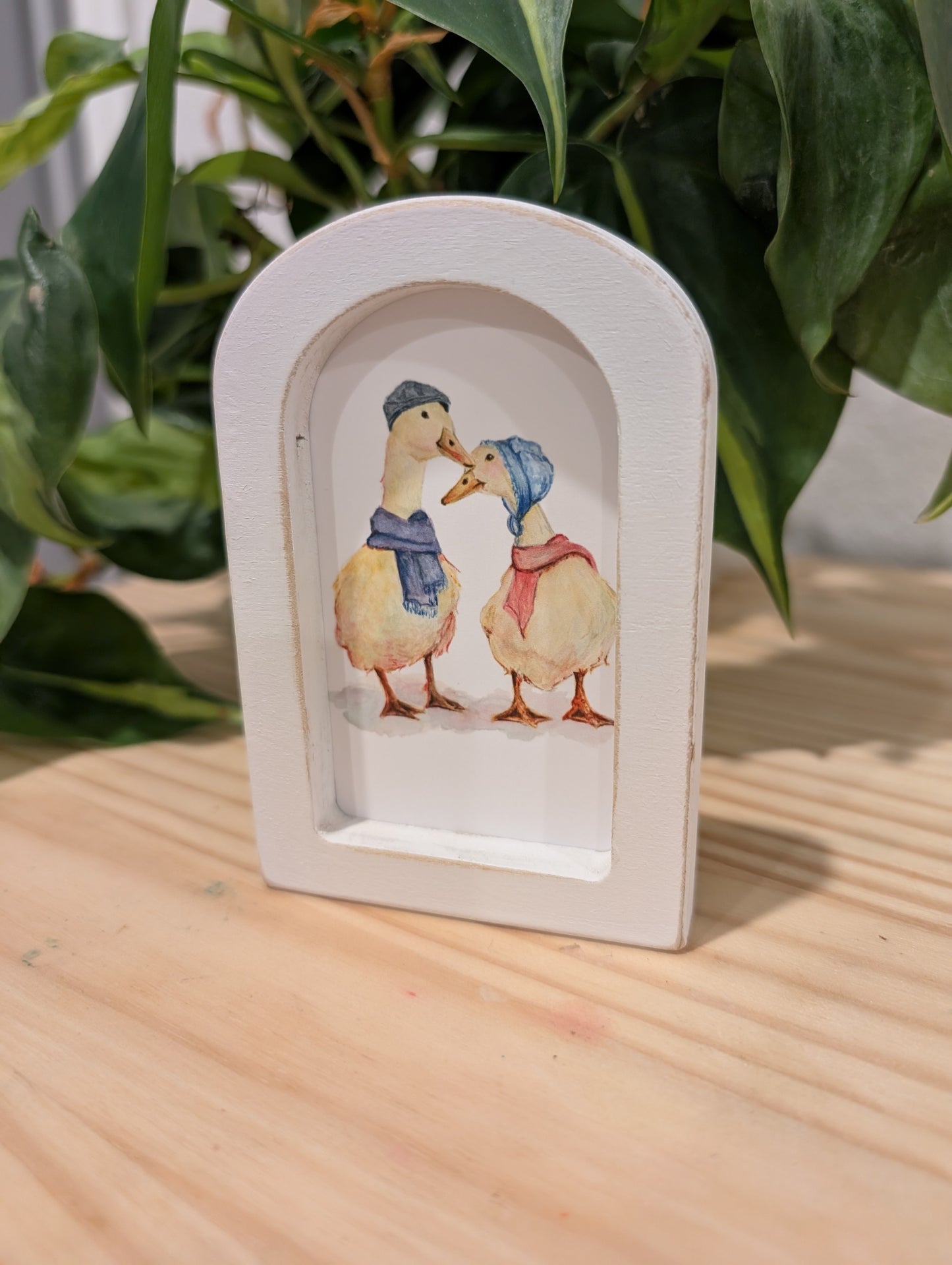 Mini Whimsical Duck Art Print - Wood Arch Frame - Lora Cavallin Art