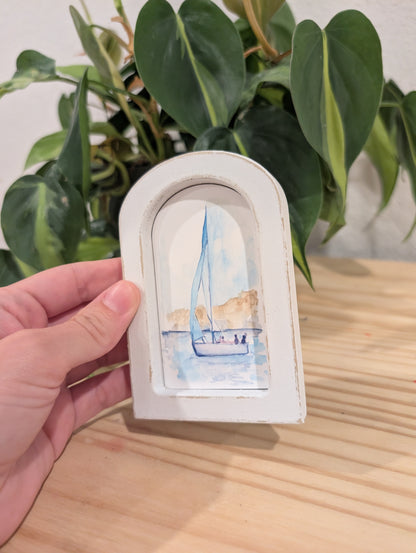 Mini Sailboat Art Print - Wood Arch Frame - Lora Cavallin Art
