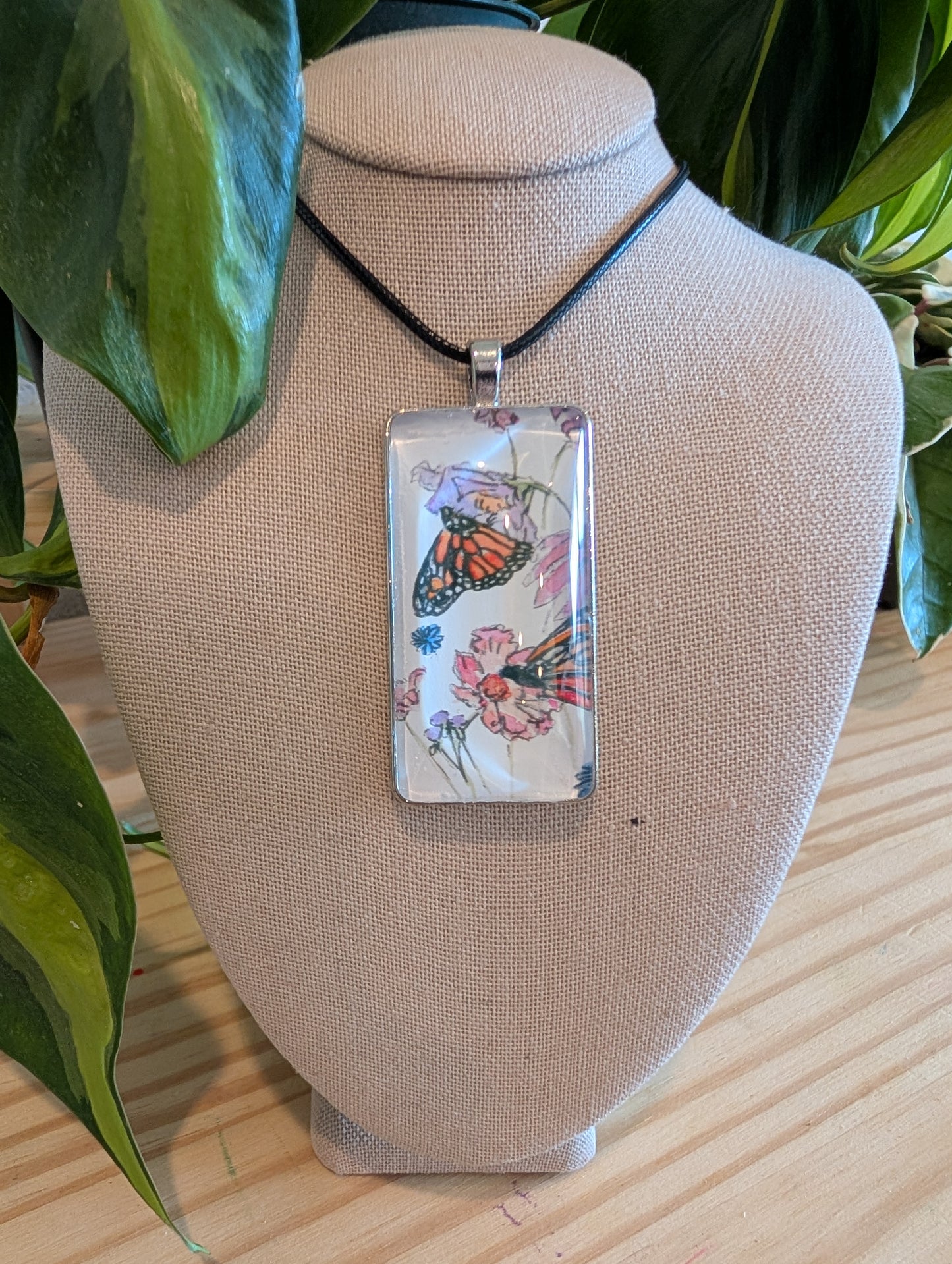 Butterfly and Flowers Pendant Necklace