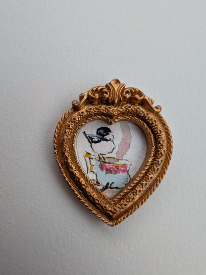Mini Chickadee Bird on Teacup Painting - Original Watercolor Art by Lora Cavallin