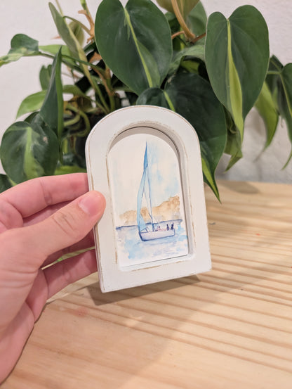 Mini Sailboat Art Print - Wood Arch Frame - Lora Cavallin Art