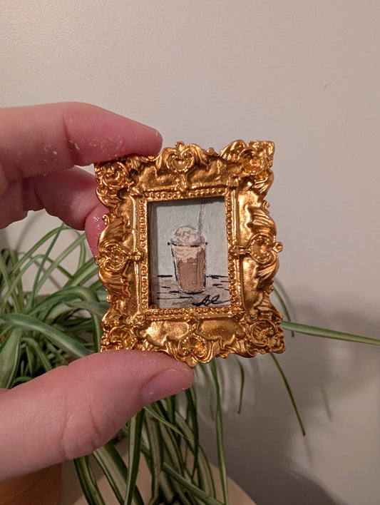 Mini Frozen Coffee Painting - Original Watercolor Art by Lora Cavallin