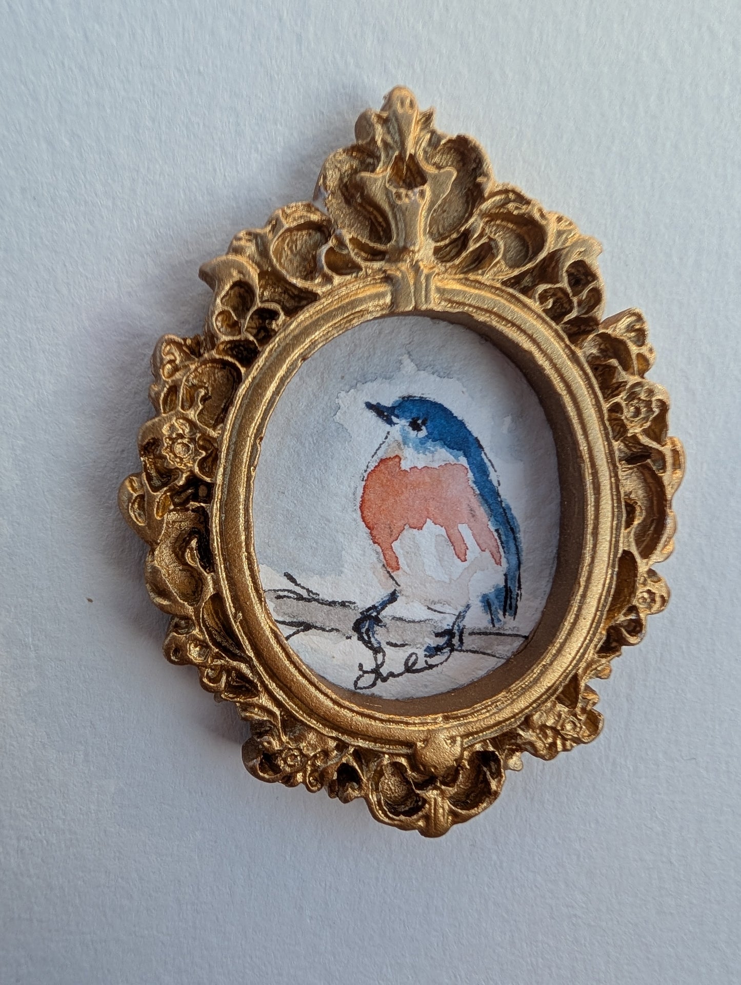 Mini Bluebird Painting - Original Watercolor Art by Lora Cavallin