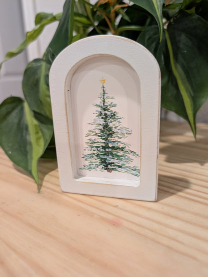 Mini Christmas Tree Art Print - Wood Arch Frame - Lora Cavallin Art