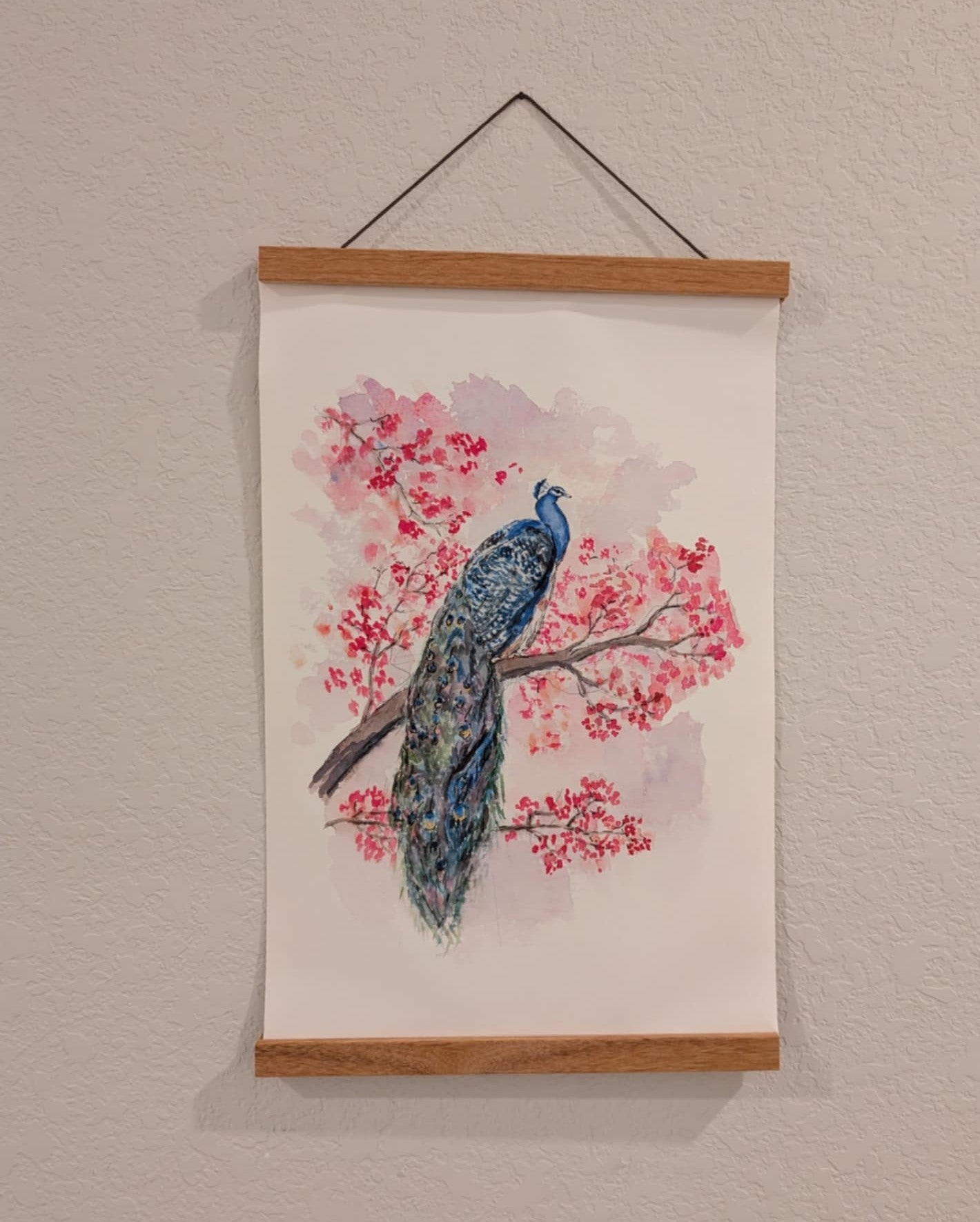 Pair Peacock Art Prints - Canvas Prints - With Hanging Poster Frames - 11" wide x 17" tall