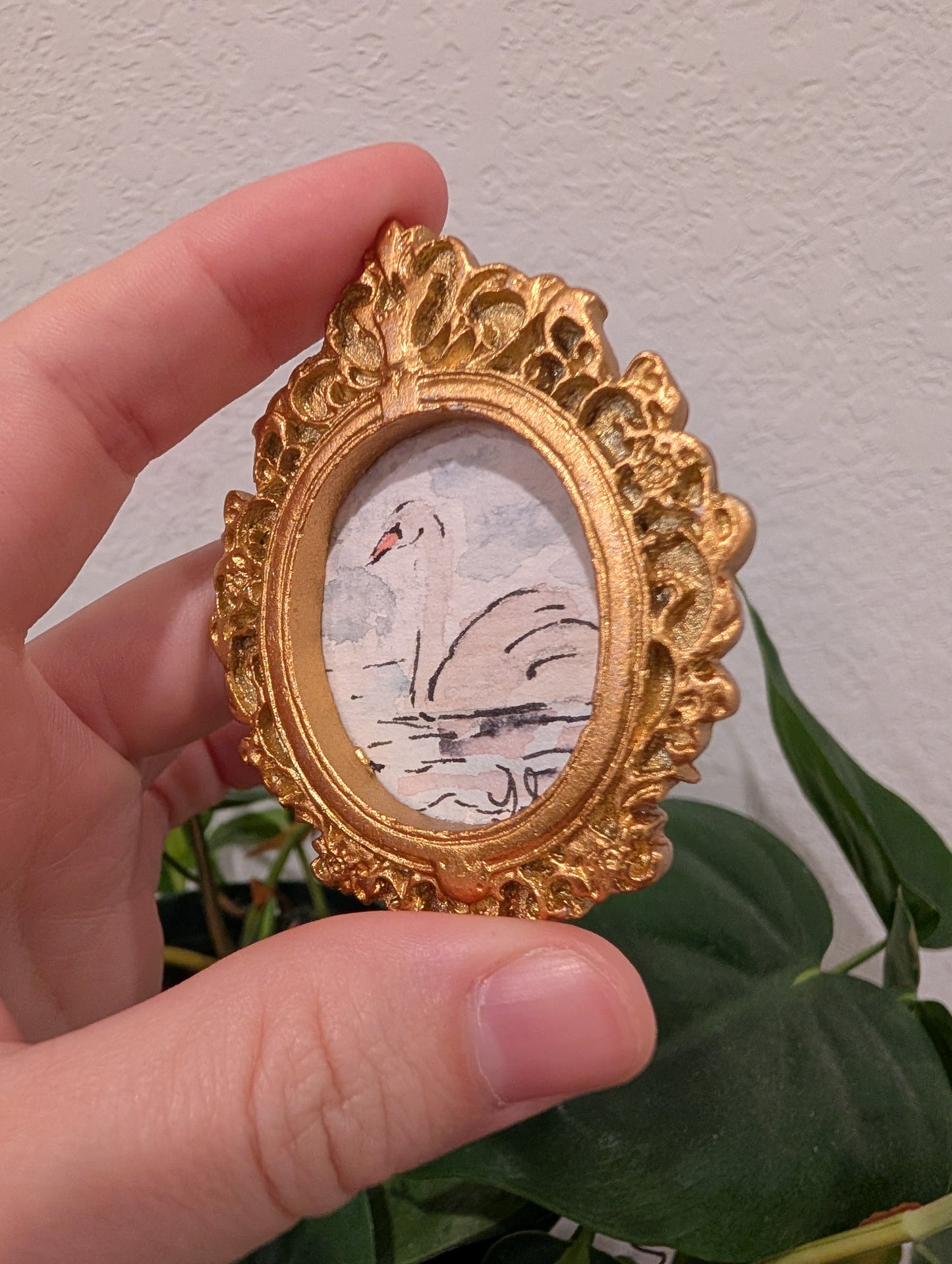 Mini Swan Painting - Original Watercolor Art by Lora Cavallin