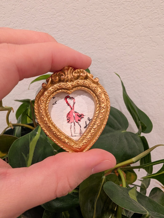 Mini Flamingos in Love Painting - Original Watercolor Art by Lora Cavallin