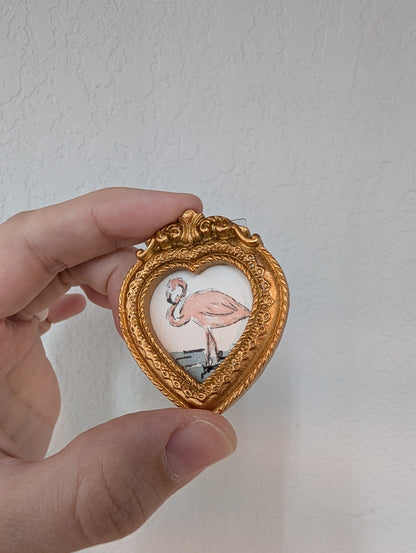 Mini Flamingo Painting - Tiny Original Watercolor Art by Lora Cavallin