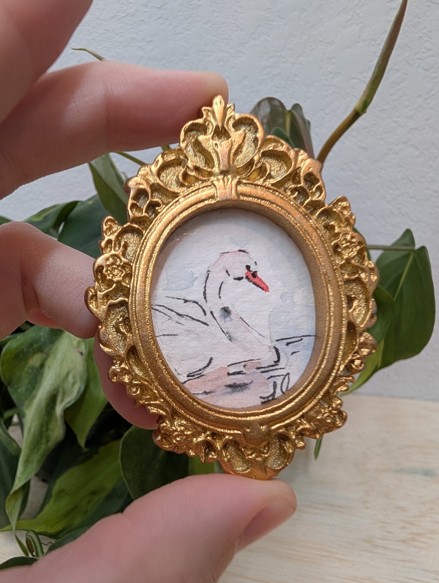 Mini Swan Painting - Original Watercolor Art by Lora Cavallin