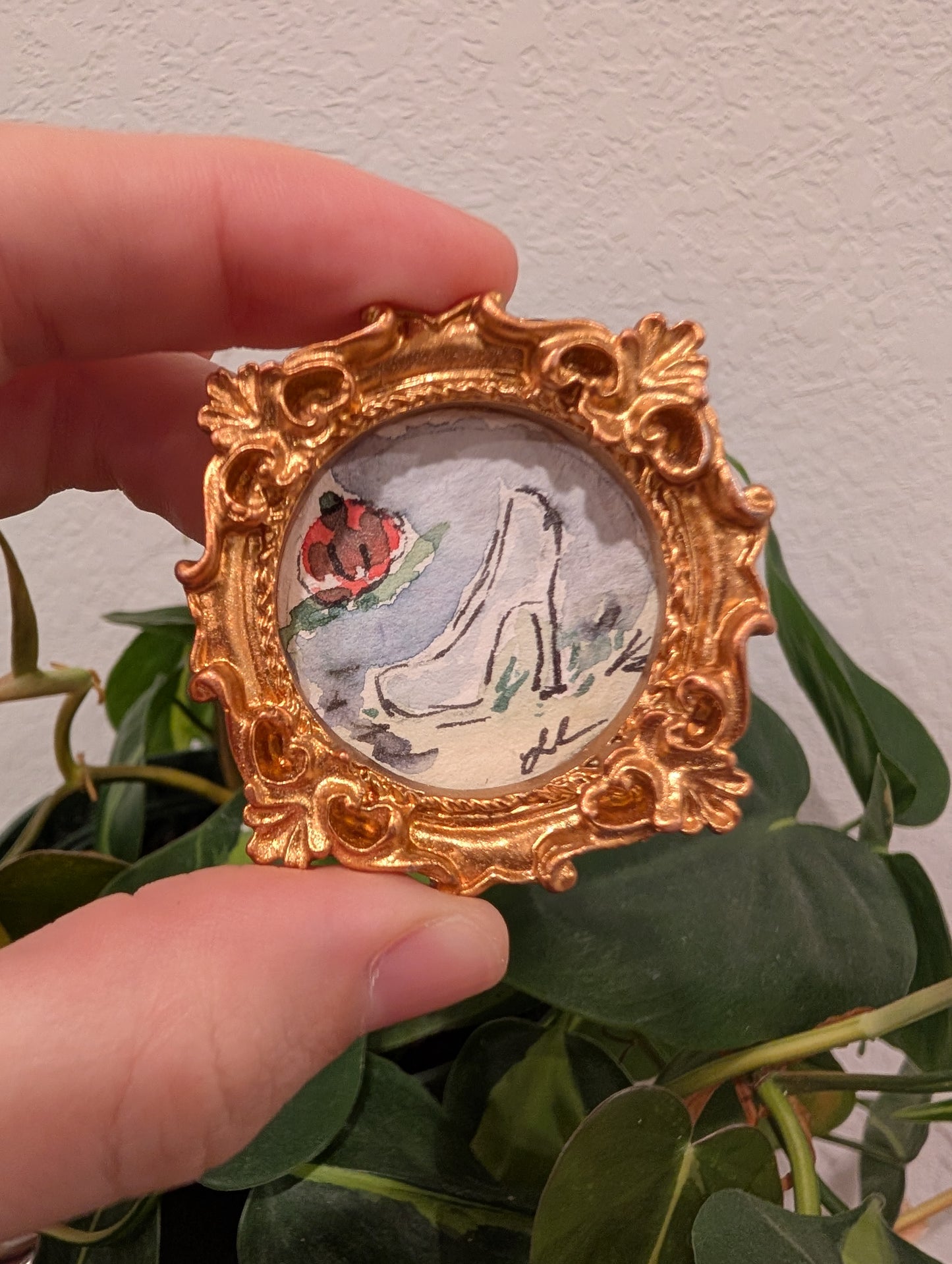 Mini Cinderella Shoe Painting - Original Watercolor Art by Lora Cavallin