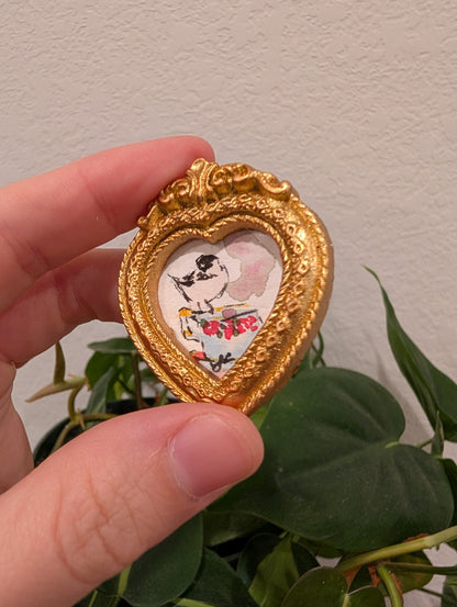 Mini Chickadee Bird on Teacup Painting - Original Watercolor Art by Lora Cavallin