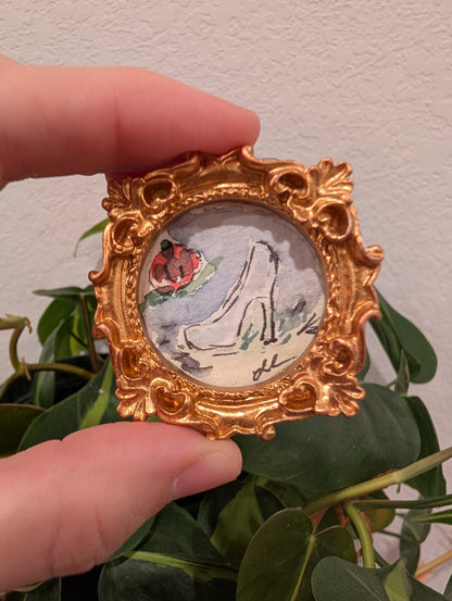 Mini Cinderella Shoe Painting - Original Watercolor Art by Lora Cavallin