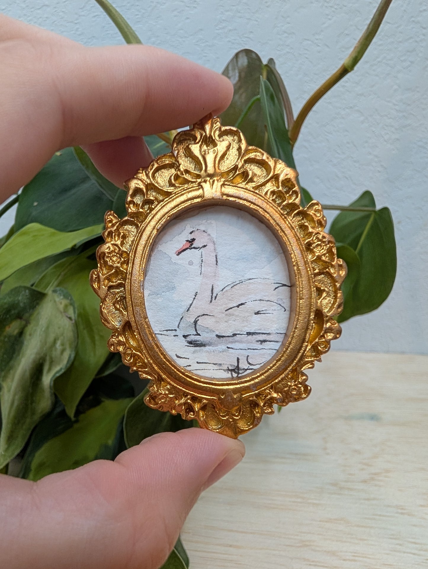 Mini Swan Painting - Original Watercolor Art by Lora Cavallin