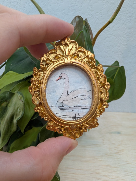 Mini Swan Painting - Original Watercolor Art by Lora Cavallin