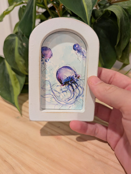 Mini Jellyfish Art Print - Wood Arch Frame - Lora Cavallin Art