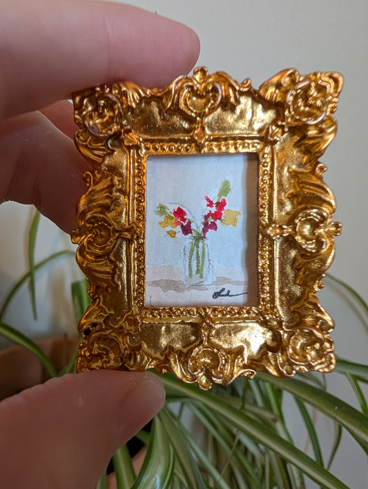 Mini Vase of Flowers Painting - Original Watercolor Art by Lora Cavallin