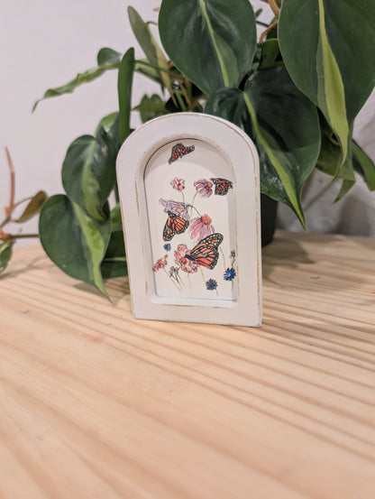 Mini Butterflies and Flowers Print - Wood Arch Frame - Lora Cavallin Art