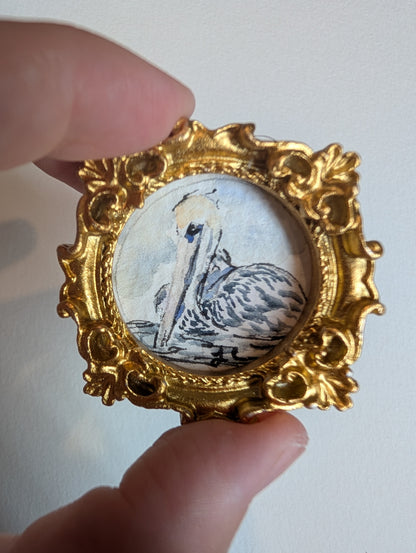 Mini Pelican Painting - Original Watercolor Art by Lora Cavallin