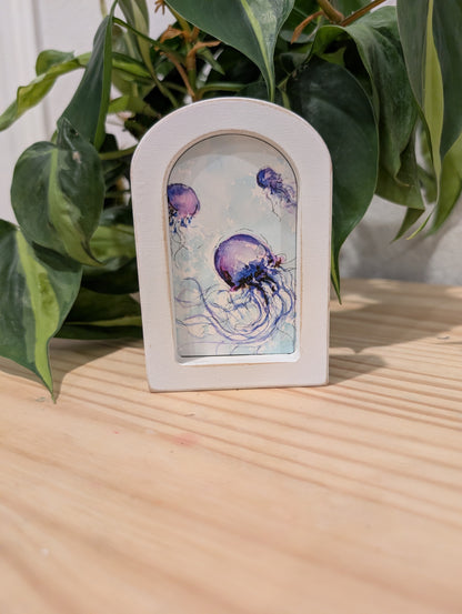 Mini Jellyfish Art Print - Wood Arch Frame - Lora Cavallin Art
