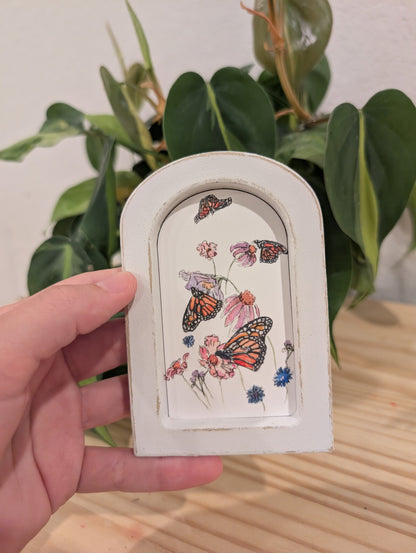 Mini Butterflies and Flowers Print - Wood Arch Frame - Lora Cavallin Art