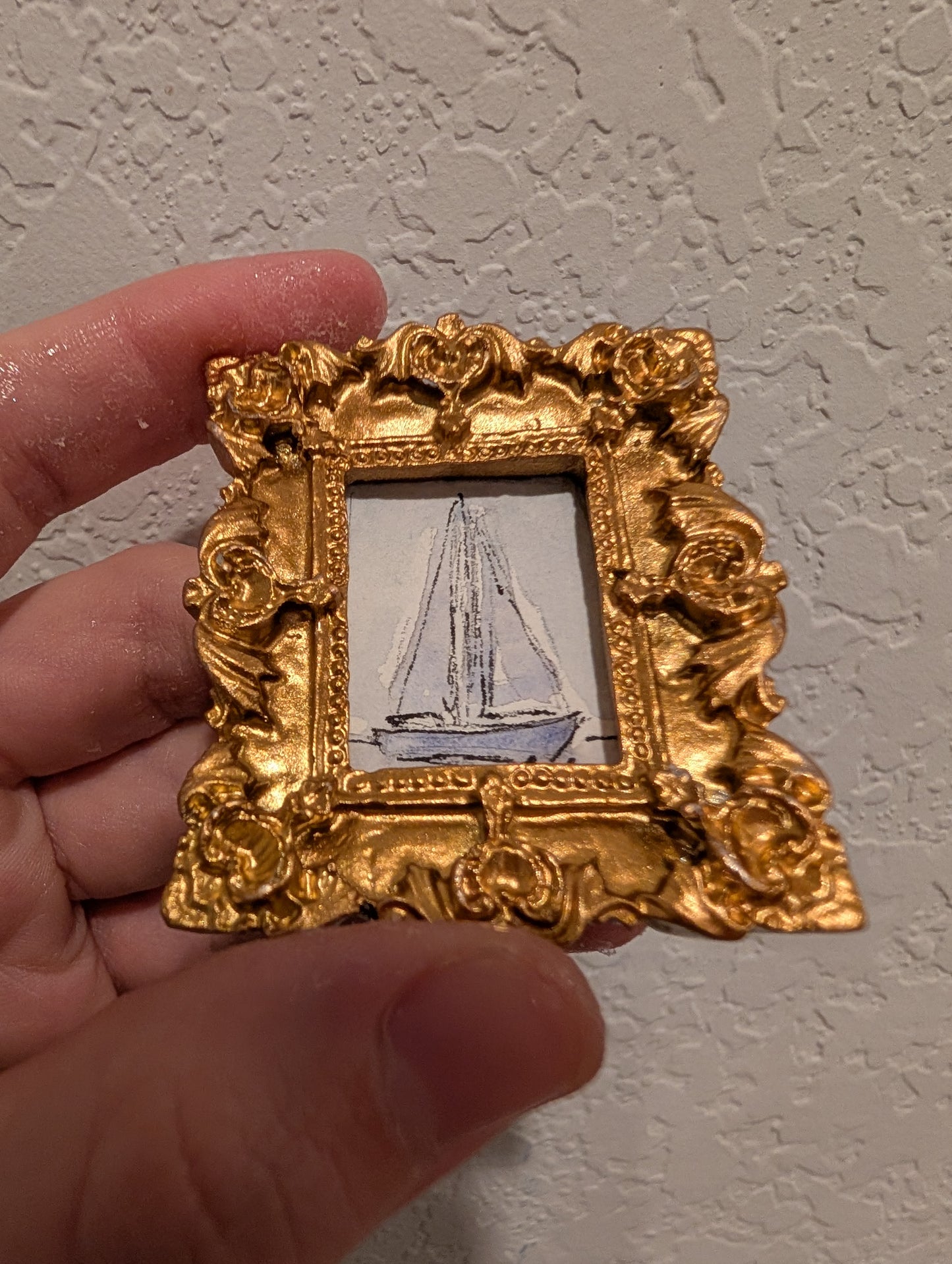 Mini Sailboat Painting - Original Watercolor Art by Lora Cavallin
