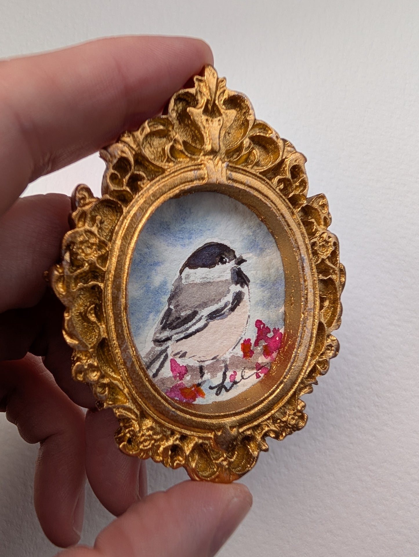 Mini Chickadee Bird Painting - Original Watercolor Art by Lora Cavallin