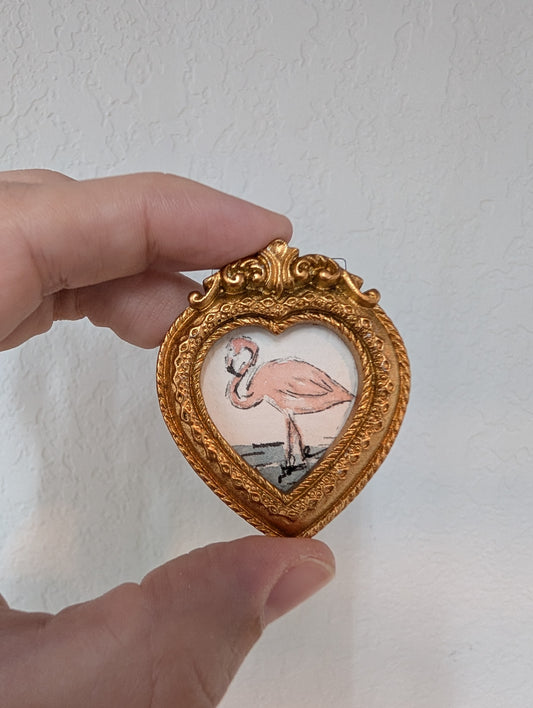 Mini Flamingo Painting - Tiny Original Watercolor Art by Lora Cavallin