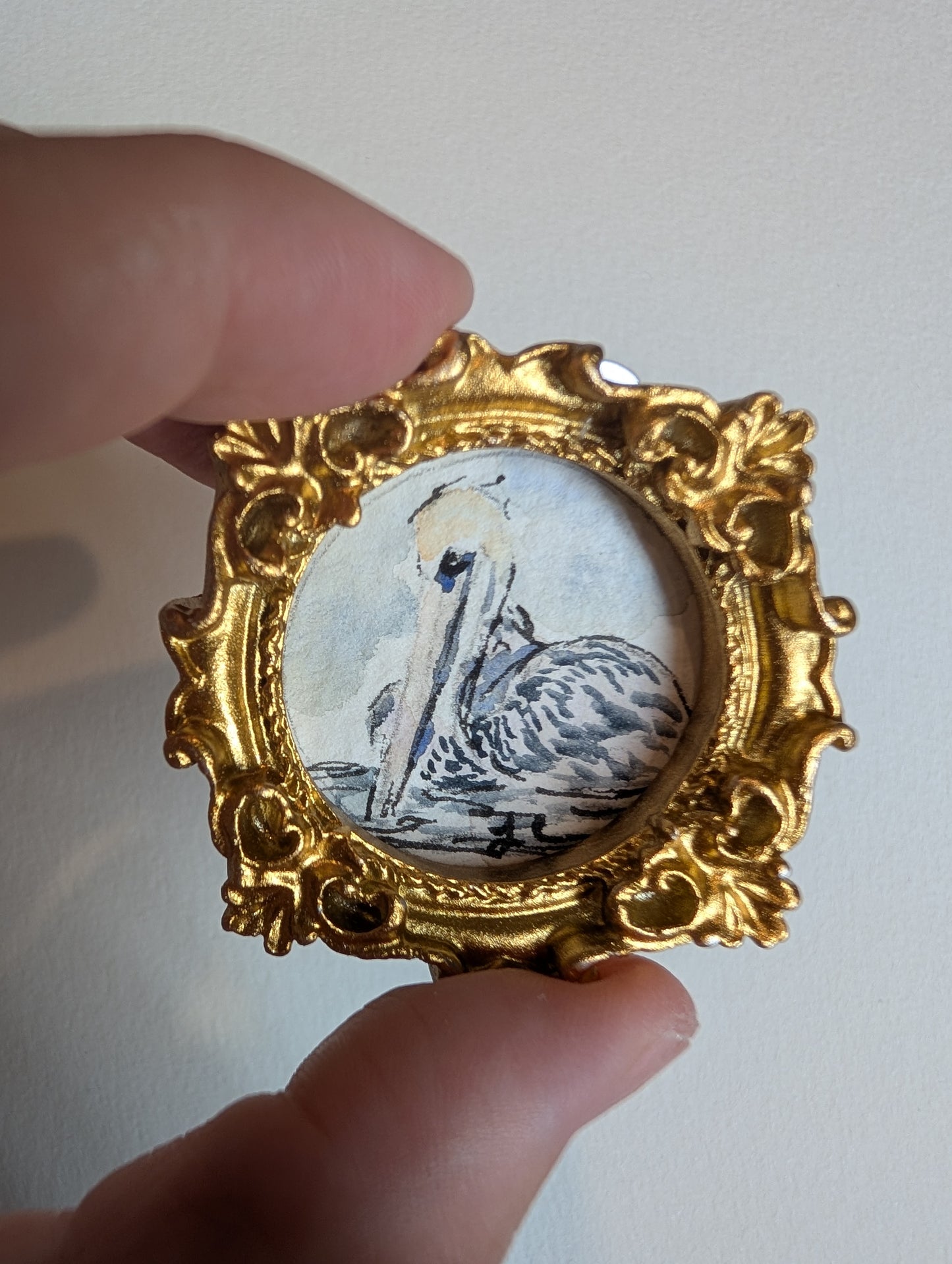 Mini Pelican Painting - Original Watercolor Art by Lora Cavallin