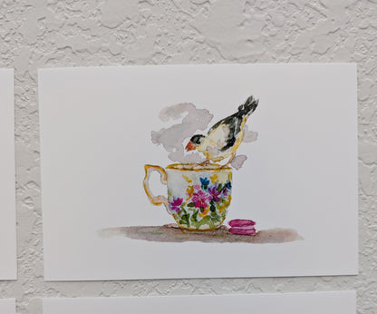 Six Bird and Teacup Art Prints