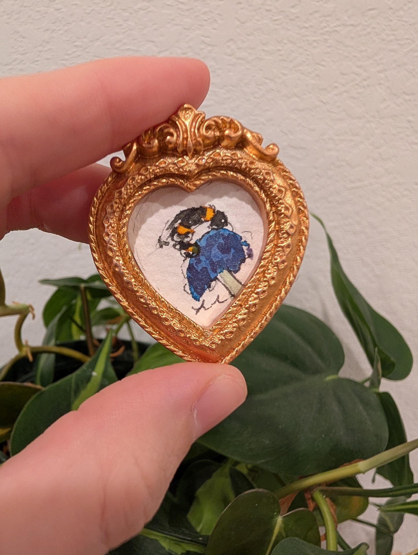 Mini Bee on Flower Painting - Original Watercolor Art by Lora Cavallin