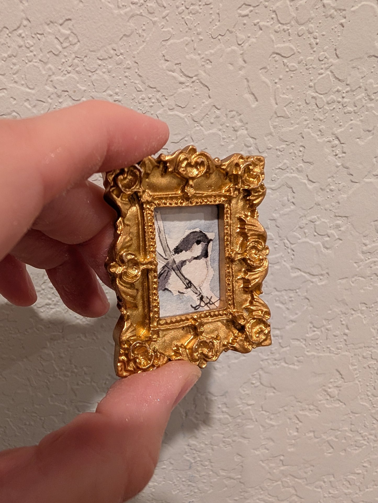 Mini Chickadee Bird Painting - Original Watercolor Art by Lora Cavallin