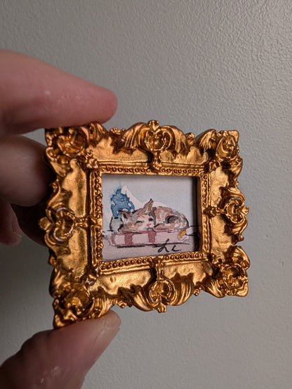 Mini Sleeping Cat Painting - Original Watercolor Art by Lora Cavallin
