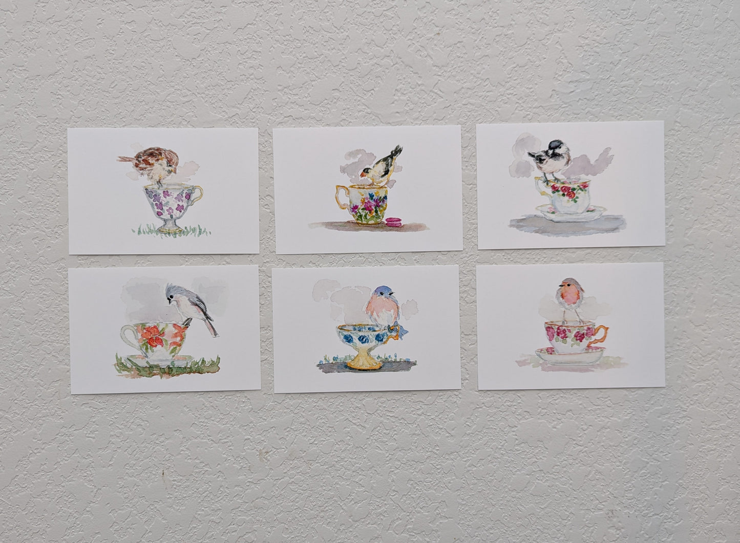 Six Bird and Teacup Art Prints