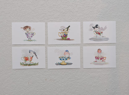 Six Bird and Teacup Art Prints
