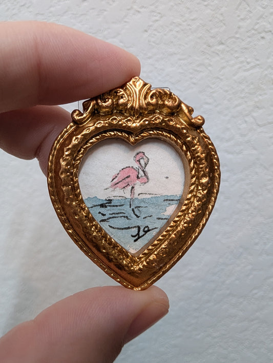 Mini Flamingo Painting - Tiny Original Watercolor Art by Lora Cavallin